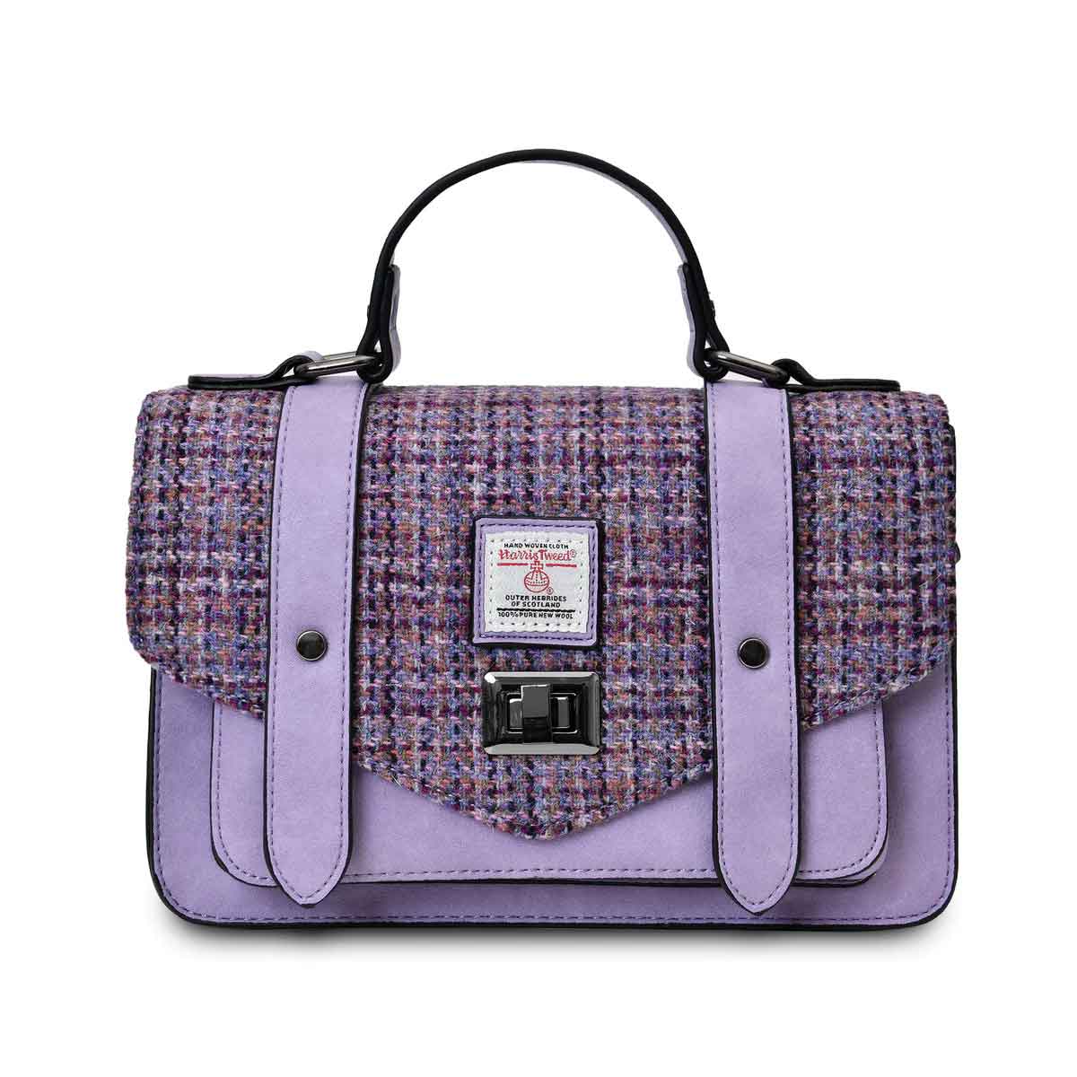 celtic tweed handbag | violet houndstooth harris tweed® large satchel