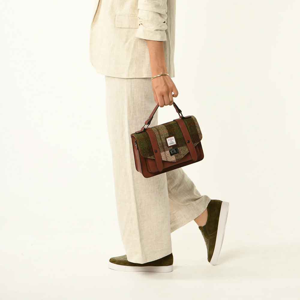 celtic tweed handbag | chestnut tartan harris tweed® medium satchel