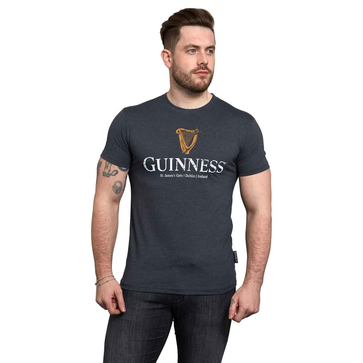 irish t-shirt | guinness® navy distressed harp logo tee