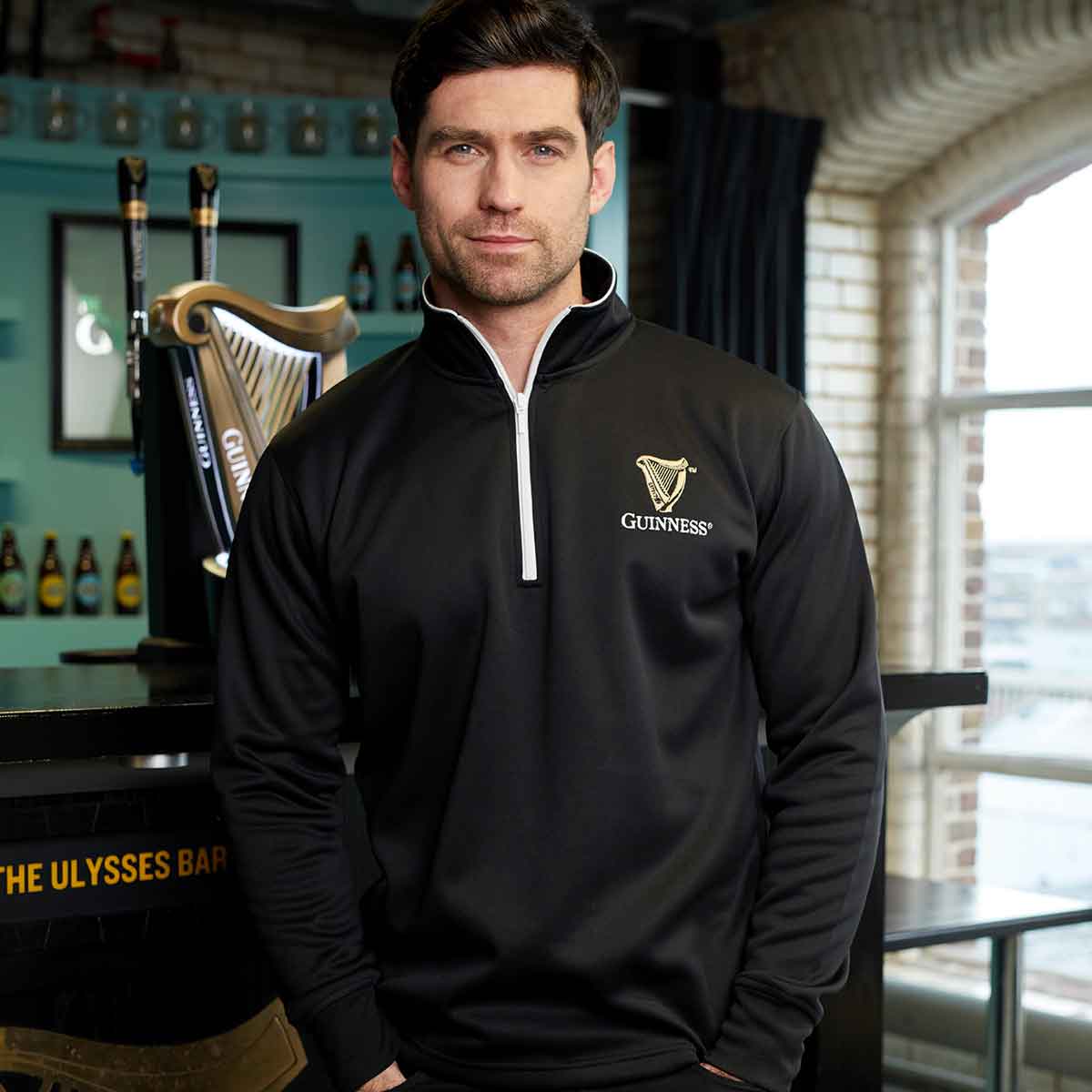 irish shirt  | guinness® black quarter zip with harp