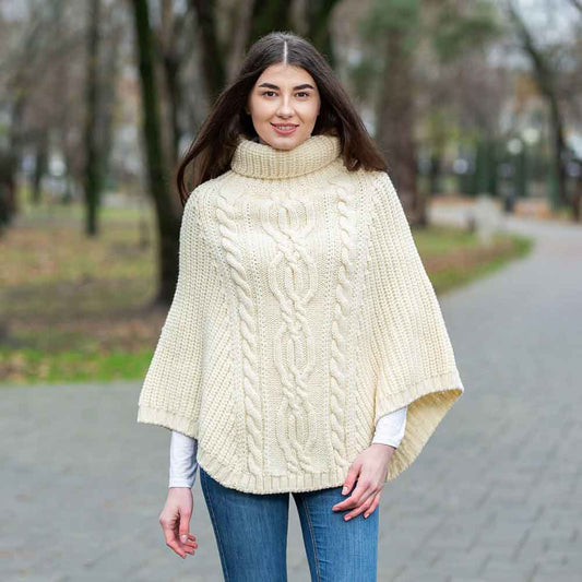 Irish Shawl | Merino Wool Aran Cable Stitch Ladies Poncho