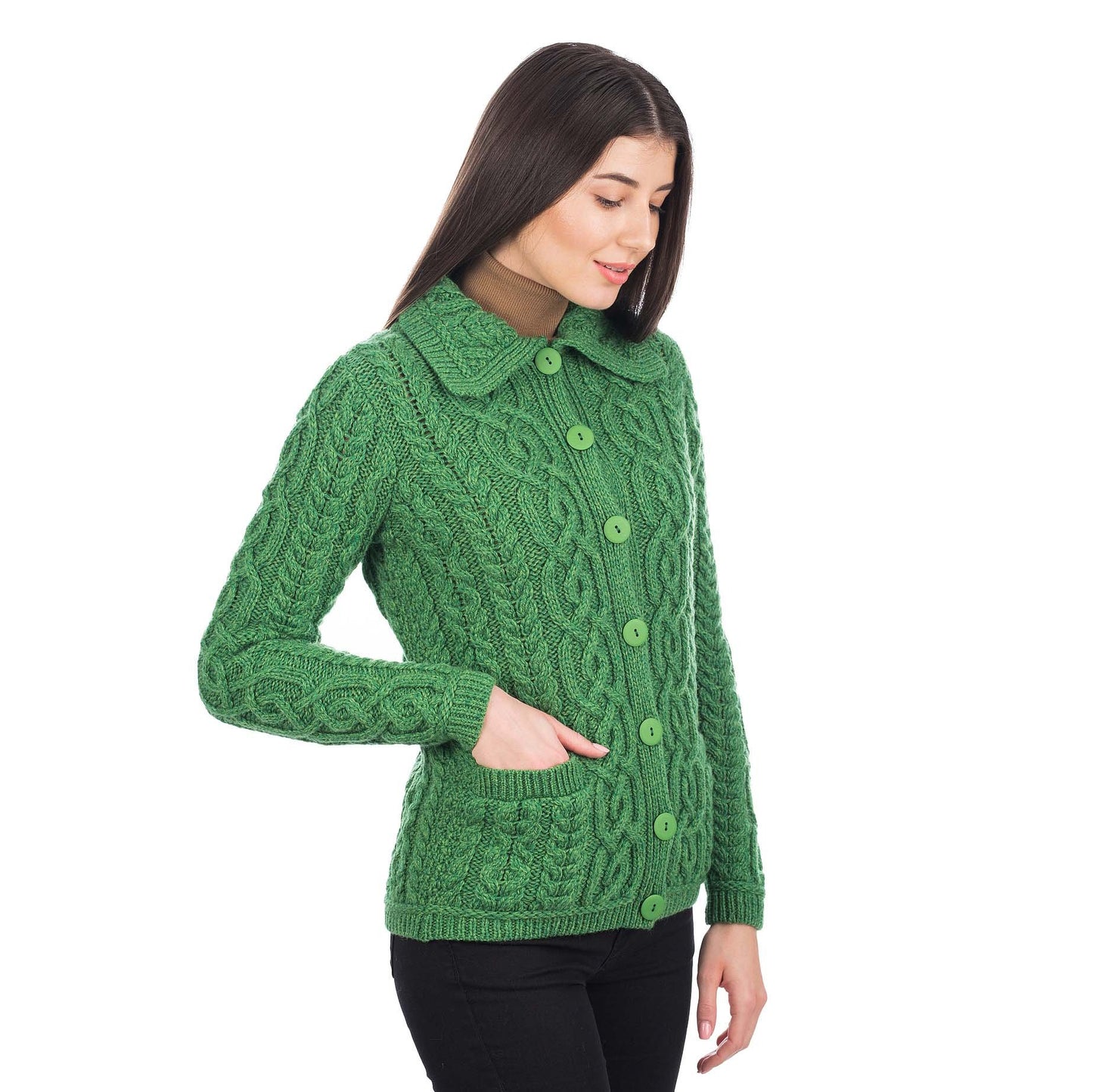 sale | irish cardigan | cable knit merino wool button ladies cardigan
