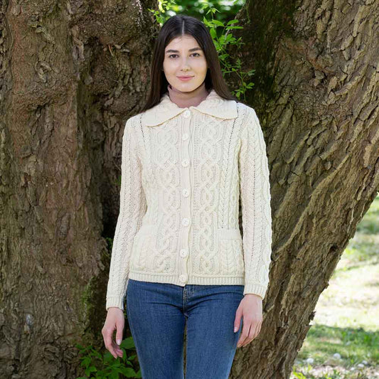 Irish Cardigan | Cable Knit Merino Wool Button Ladies Cardigan