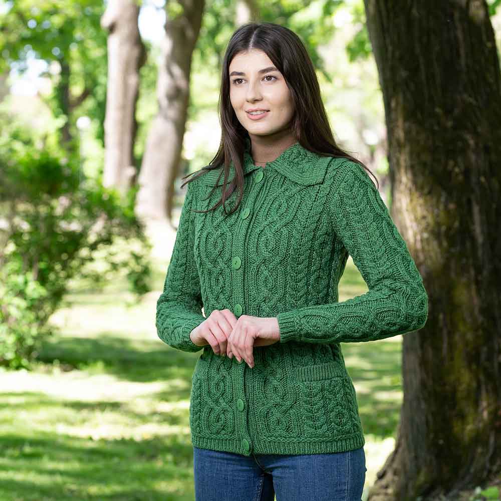 sale | irish cardigan | cable knit merino wool button ladies cardigan