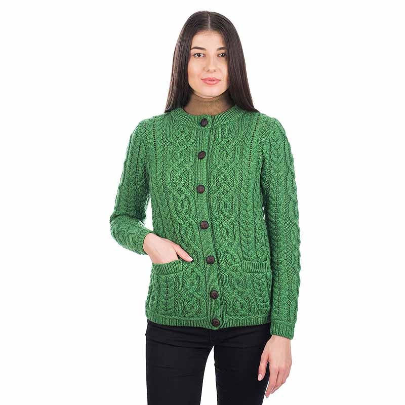 irish cardigan | merino wool aran knit ladies button cardigan