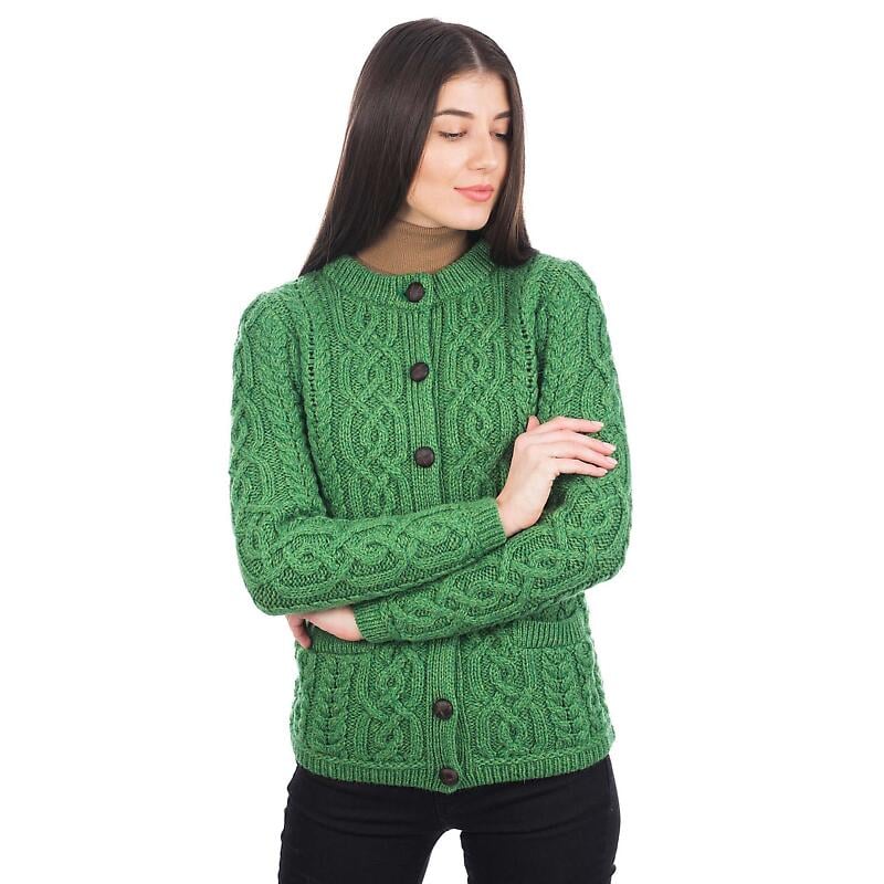 irish cardigan | merino wool aran knit ladies button cardigan