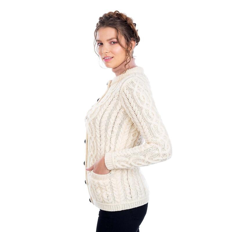 irish cardigan | merino wool aran knit ladies button cardigan