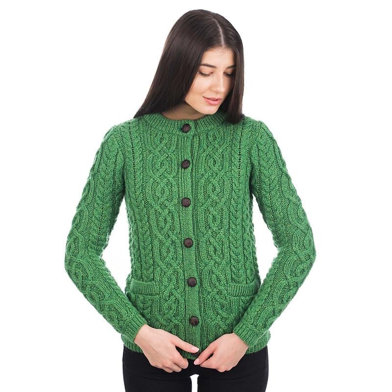 irish cardigan | merino wool aran knit ladies button cardigan