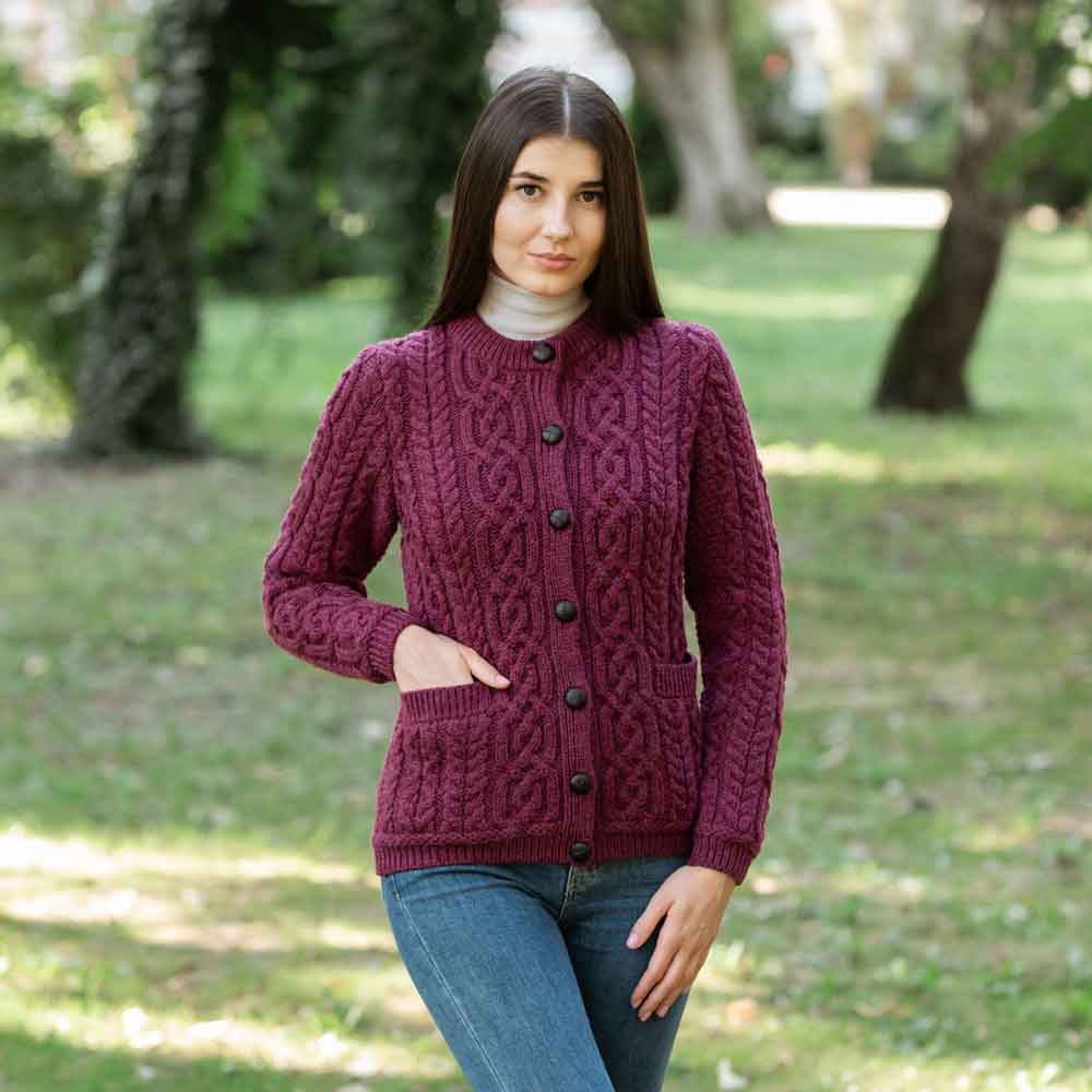 irish cardigan | merino wool aran knit ladies button cardigan