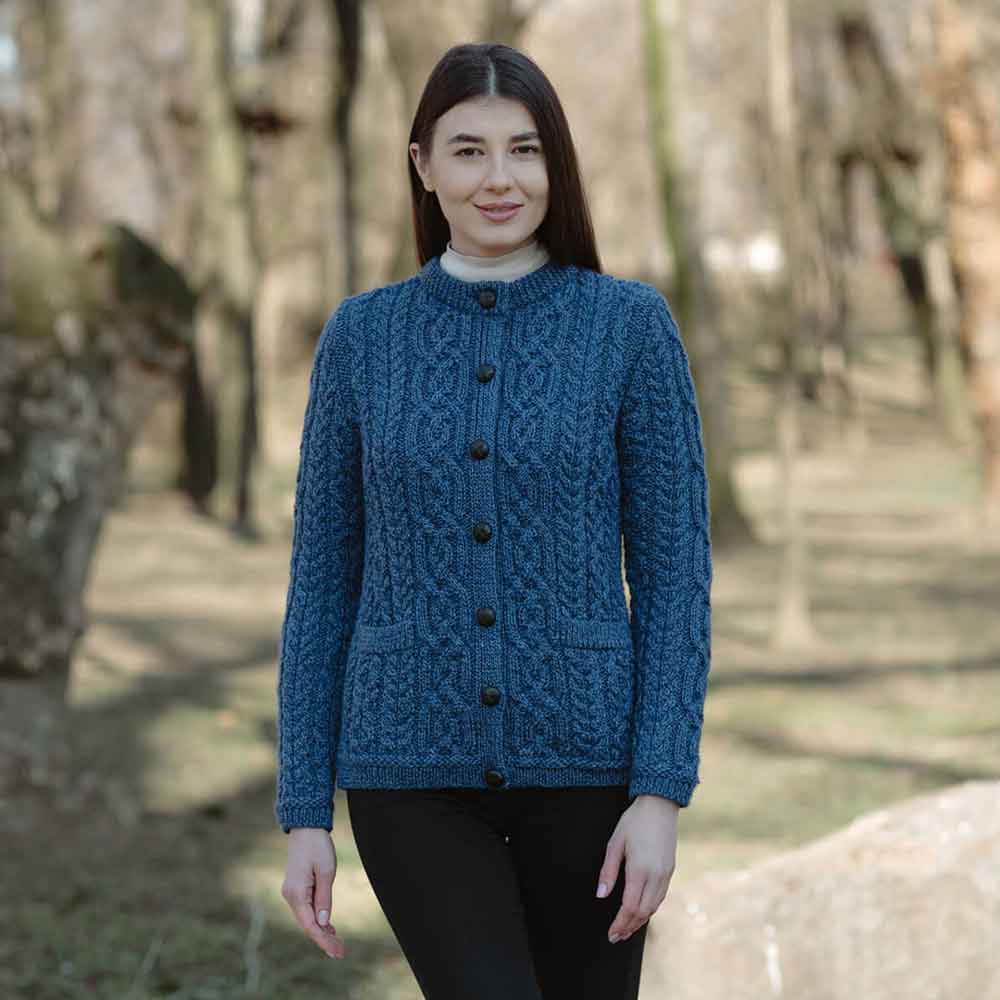 irish cardigan | merino wool aran knit ladies button cardigan