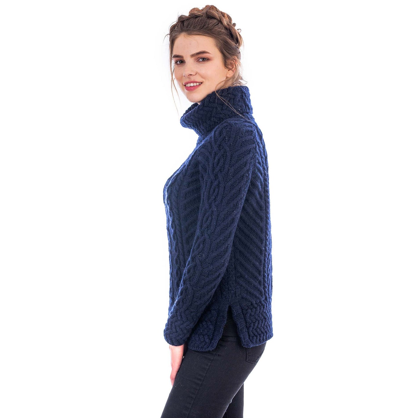 sale | irish sweater | merino wool aran knit cowl neck ladies sweater