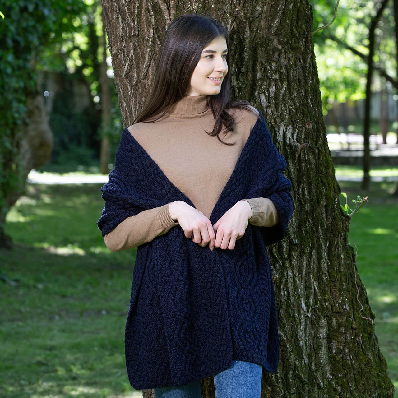 irish shawl | classic aran cable knit merino wool ladies shawl