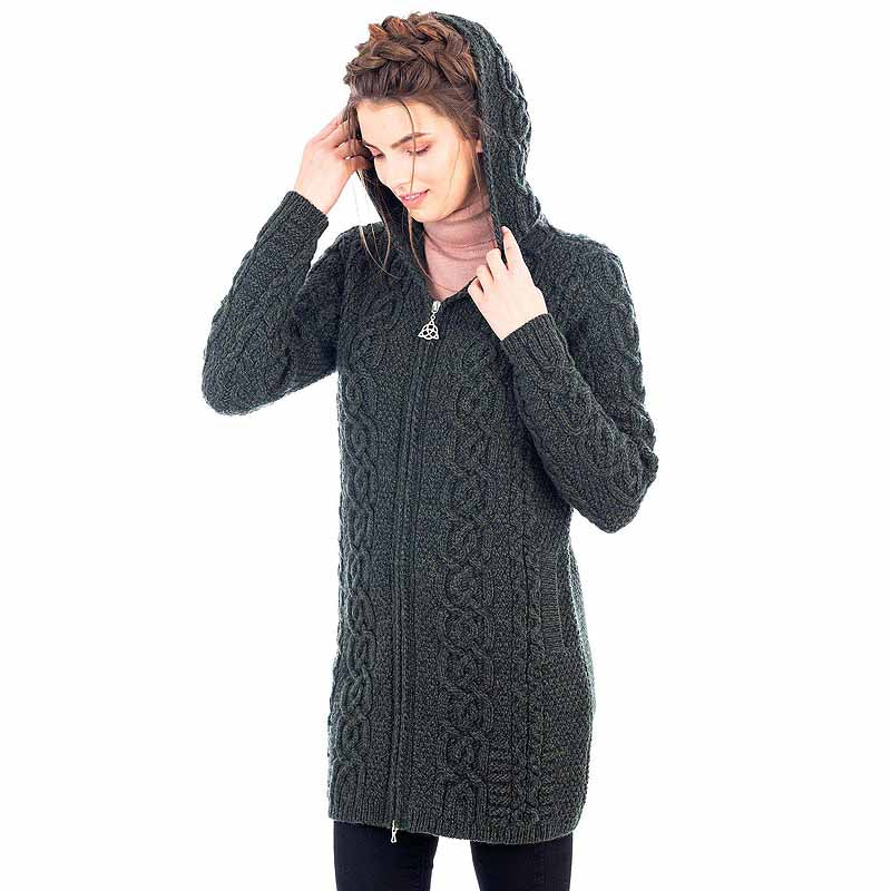 irish coat | merino wool celtic aran knit ladies jacket