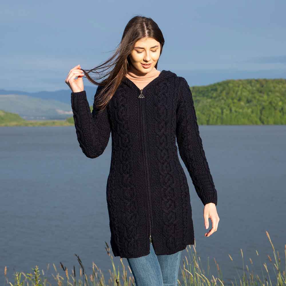irish coat | merino wool celtic aran knit ladies jacket