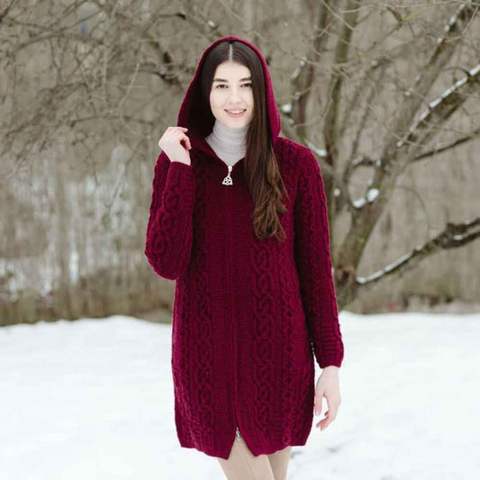 Irish Coat | Merino Wool Celtic Aran Knit Ladies Jacket