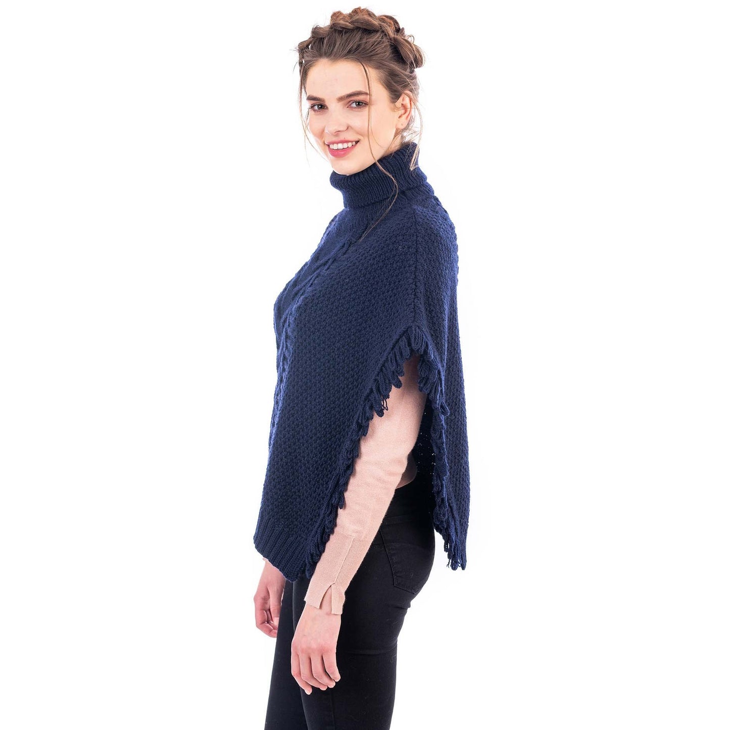irish shawl | merino wool aran knit cowl neck ladies poncho