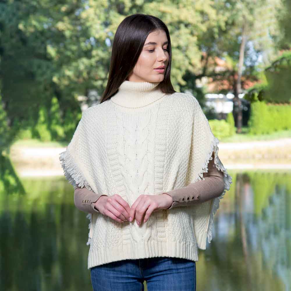 irish shawl | merino wool aran knit cowl neck ladies poncho