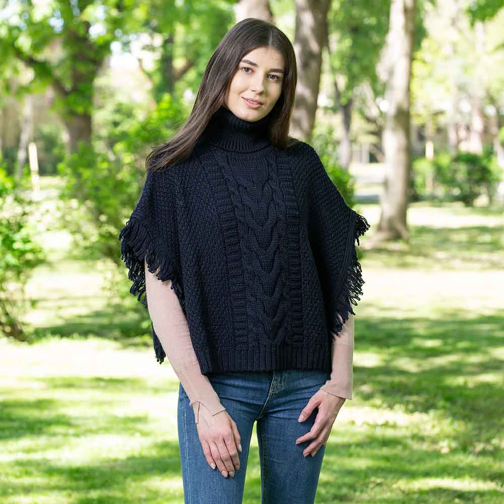 irish shawl | merino wool aran knit cowl neck ladies poncho