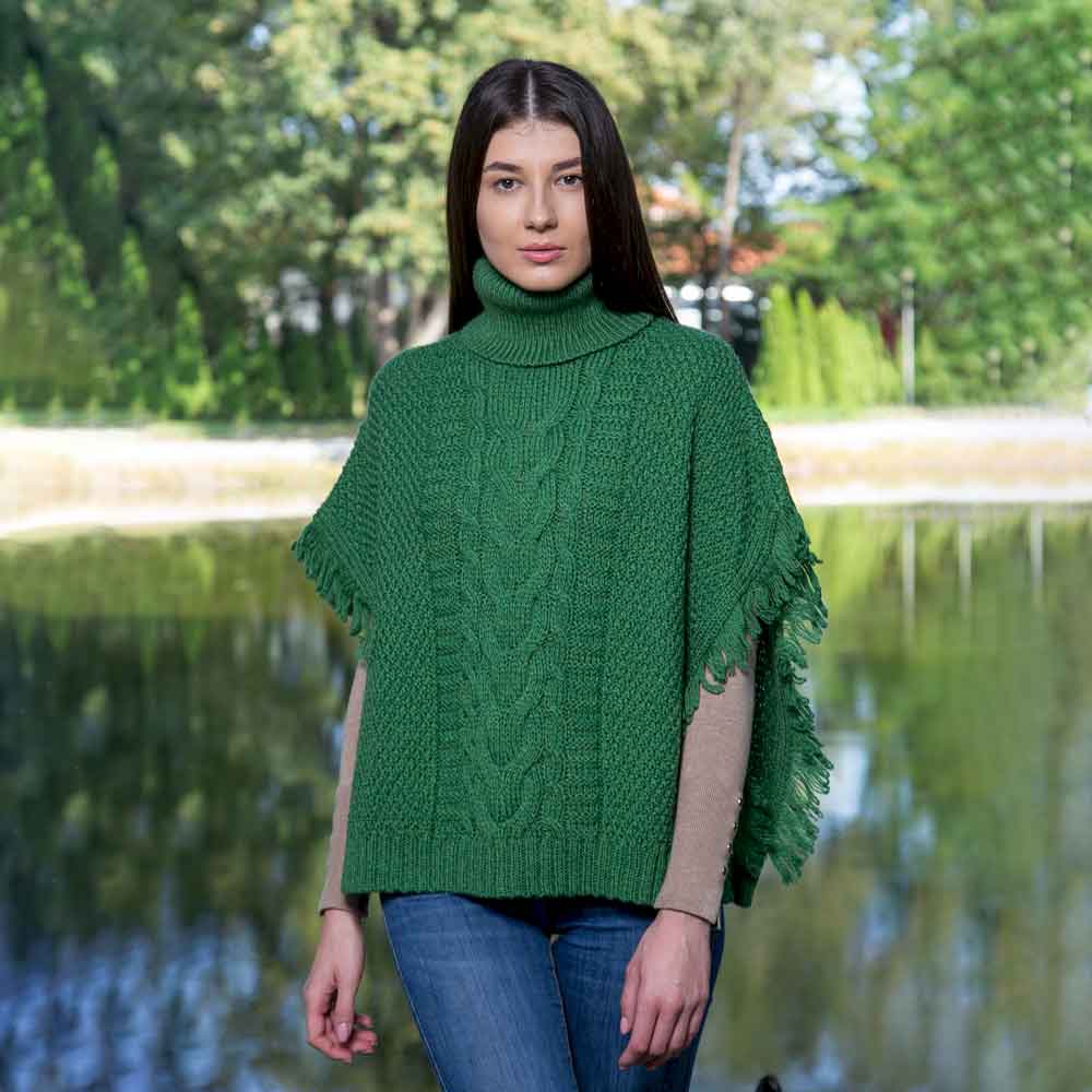 irish shawl | merino wool aran knit cowl neck ladies poncho