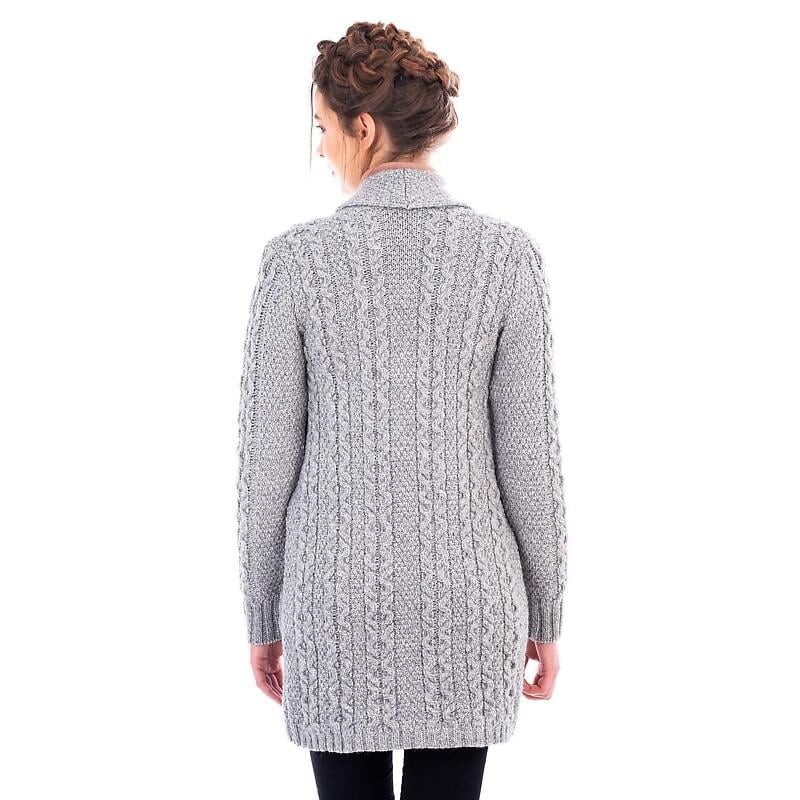 irish coat | merino wool aran knit double breasted shawl collar ladies coat