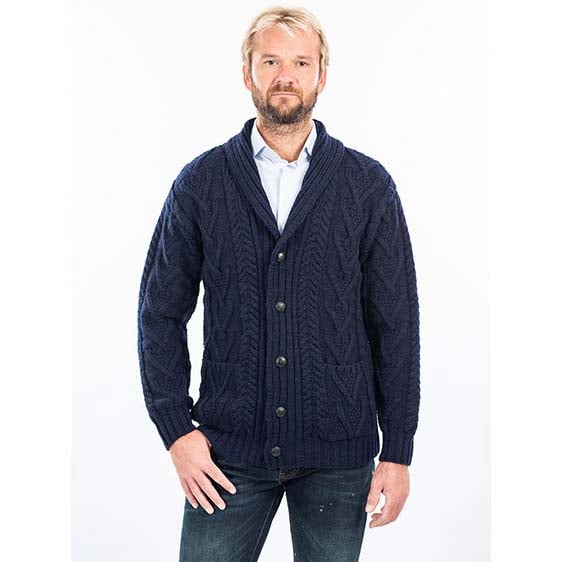 irish cardigan | merino wool aran cable knit shawl-collar mens cardigan