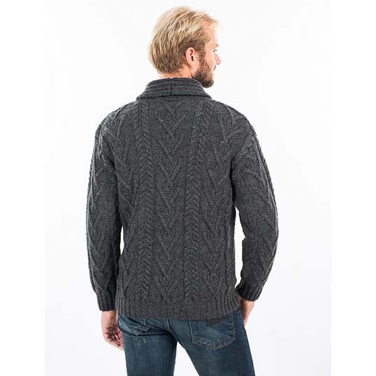 irish cardigan | merino wool aran cable knit shawl-collar mens cardigan