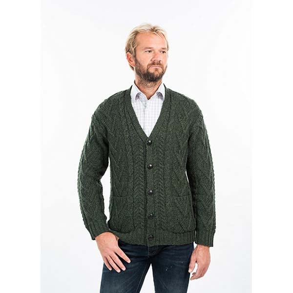 irish cardigan | merino wool v neck cable knit mens cardigan