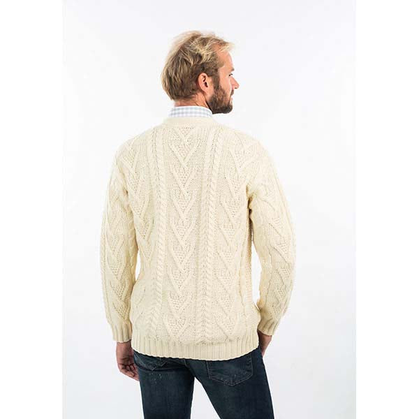 irish cardigan | merino wool v neck cable knit mens cardigan