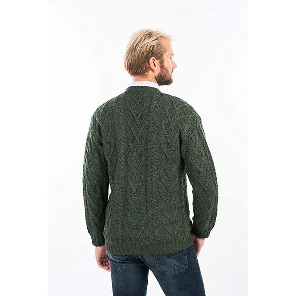 irish cardigan | merino wool v neck cable knit mens cardigan