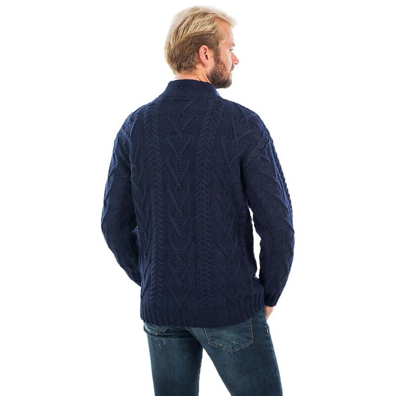 irish sweater | merino wool aran knit zip neck fisherman mens sweater