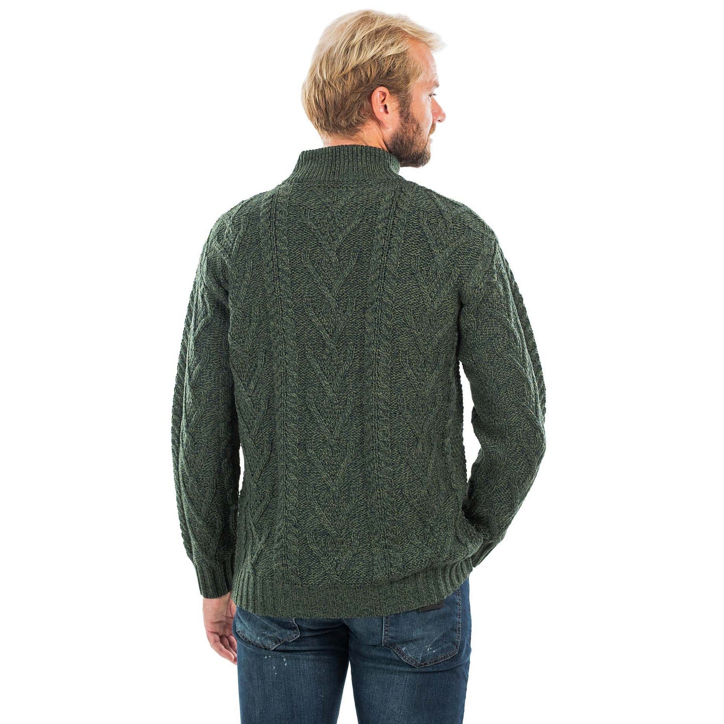 irish sweater | merino wool aran knit zip neck fisherman mens sweater