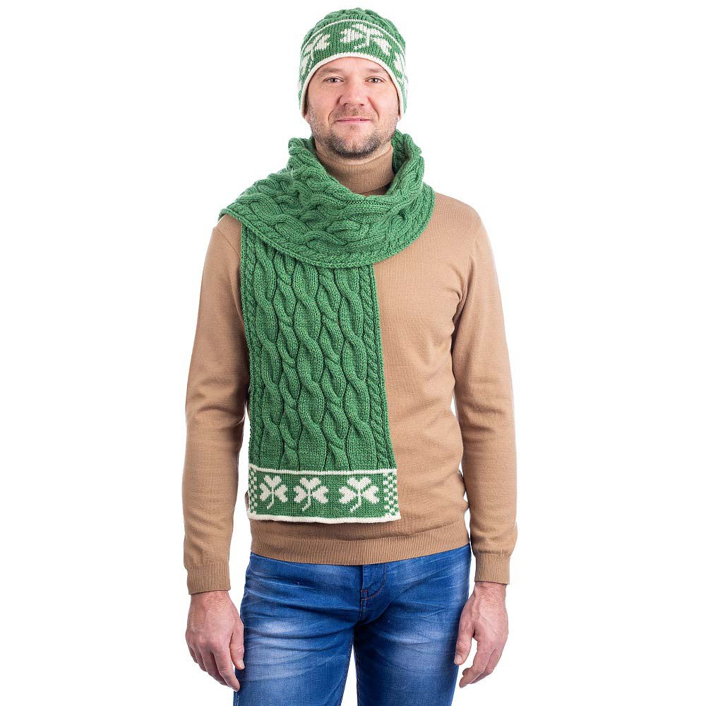 irish scarf | aran cable knit merino wool shamrock mens scarf