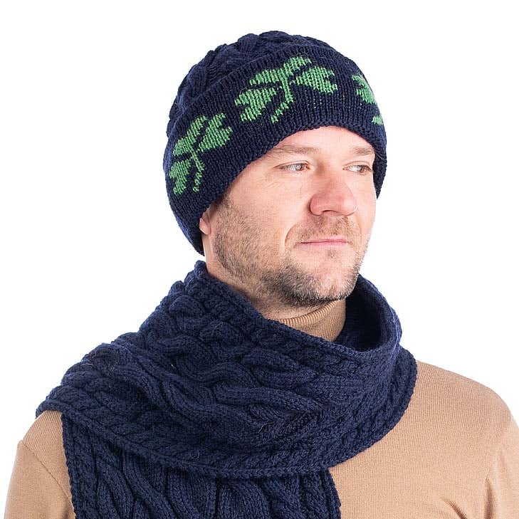 irish hat | merino wool cable knit shamrock mens hat