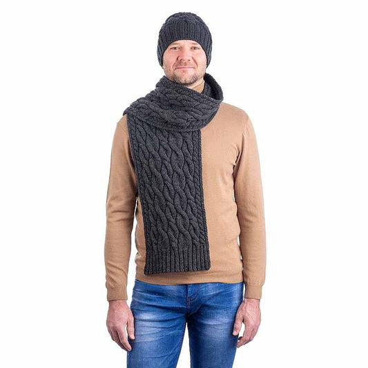 Irish Scarf | Merino Wool Cable Knit Mens Scarf