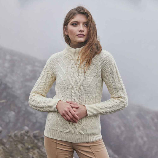 Irish Sweater | Merino Wool Turtle Neck Aran Ladies Sweater
