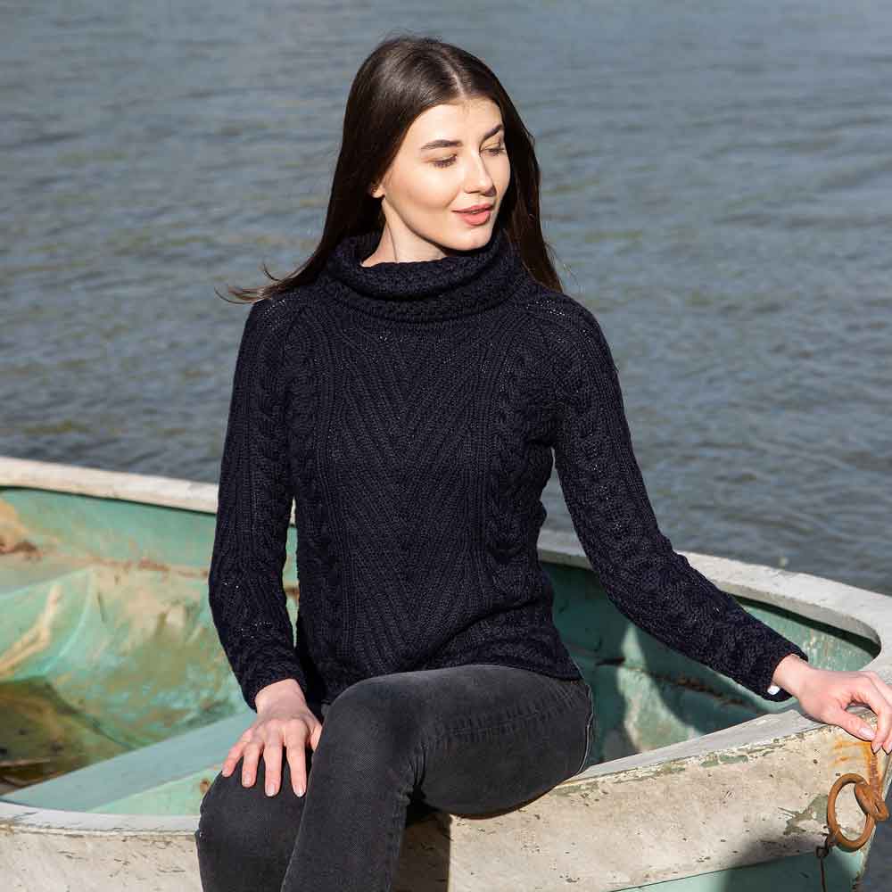 irish sweater | ribbed cable knit turtleneck ladies sweater