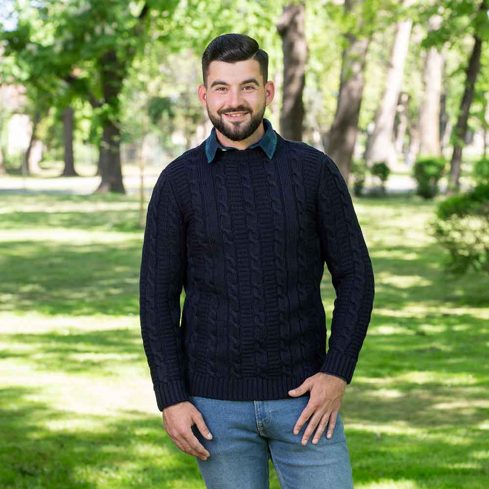 irish sweater | cable knit crew neck mens sweater