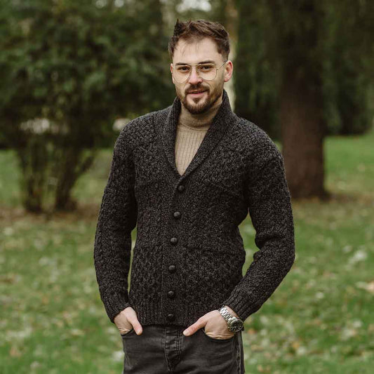 Irish Cardigan | Aran Cable Knit Shawl Collar Mens Cardigan