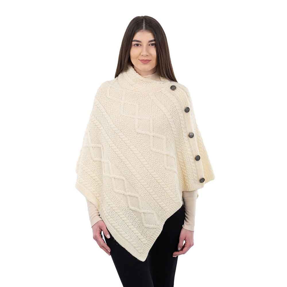 irish shawl | aran cable knit cowl neck celtic button poncho