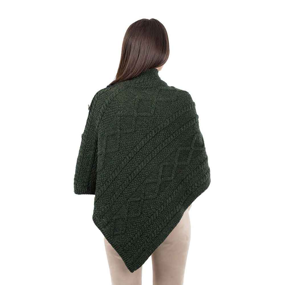 irish shawl | aran cable knit cowl neck celtic button poncho