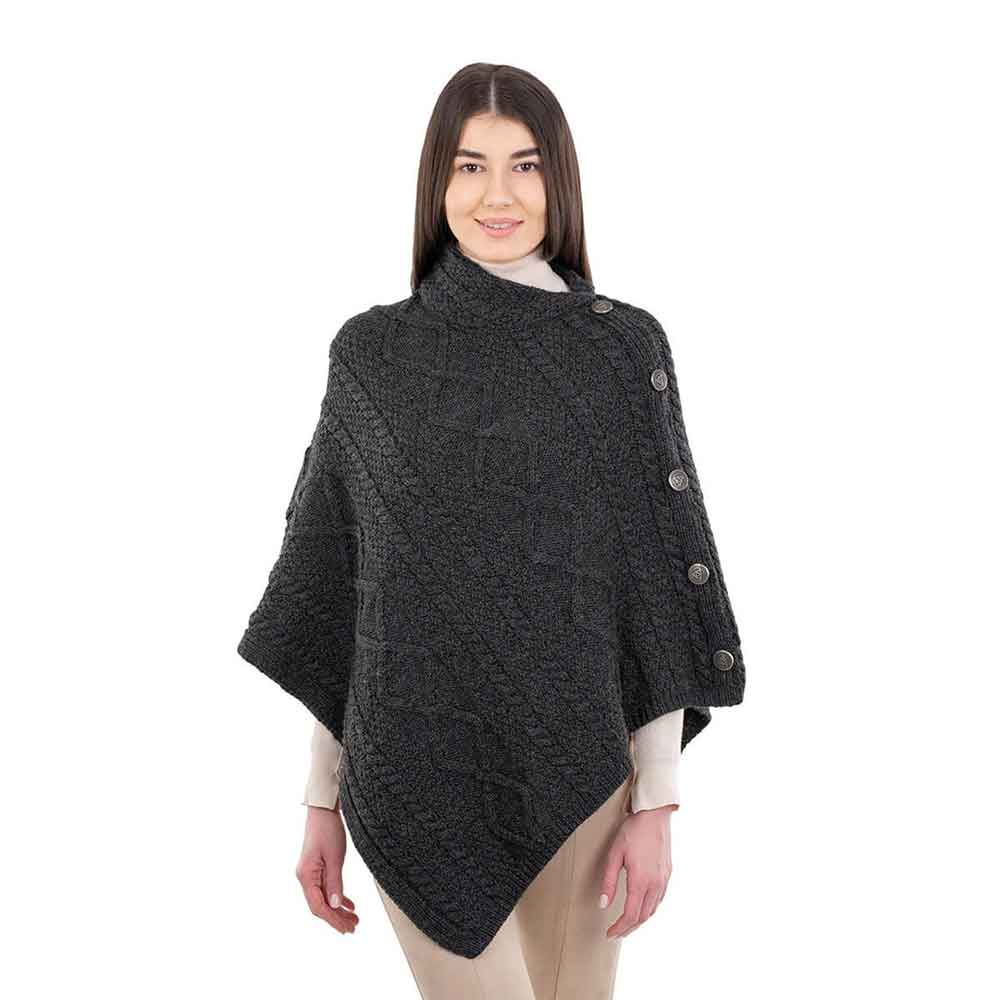 irish shawl | aran cable knit cowl neck celtic button poncho