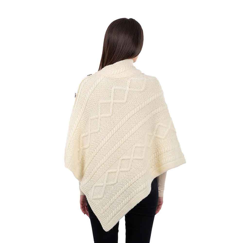 irish shawl | aran cable knit cowl neck celtic button poncho