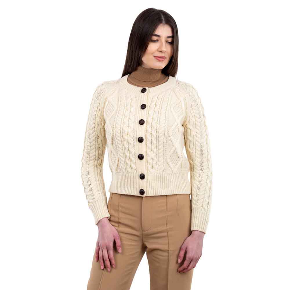irish cardigan | ladies aran cable knit button cardigan