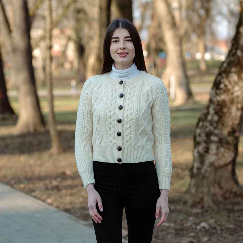 irish cardigan | ladies aran cable knit button cardigan