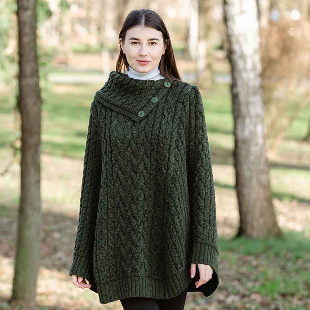 irish shawl | ladies cowl neck button poncho