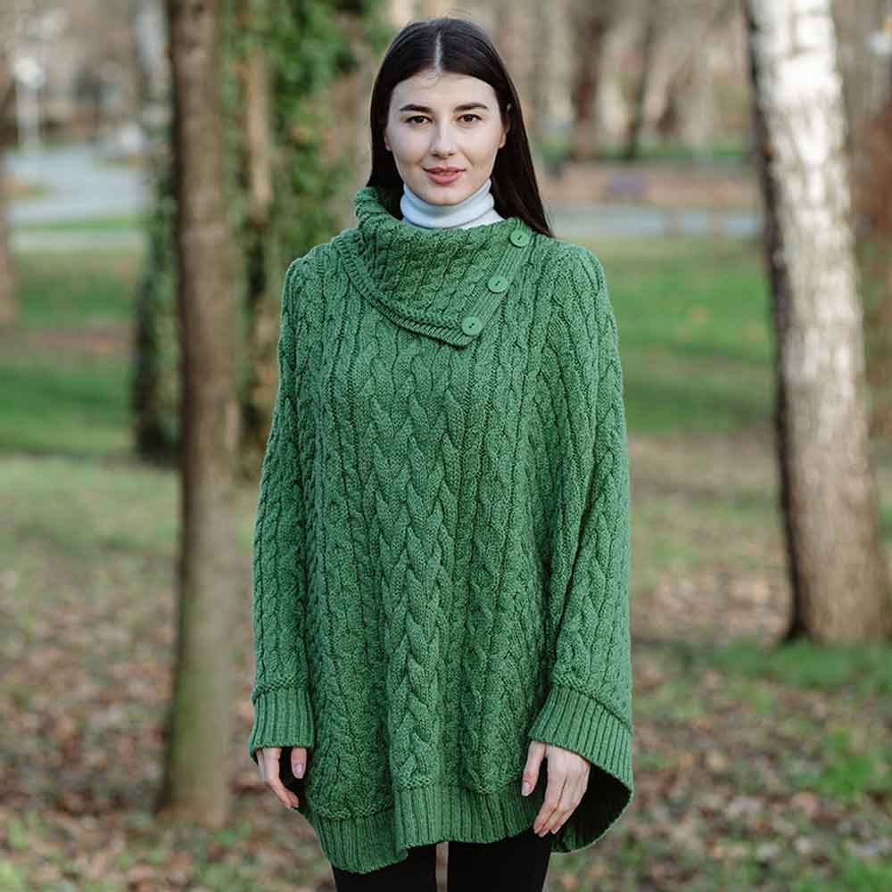 irish shawl | ladies cowl neck button poncho