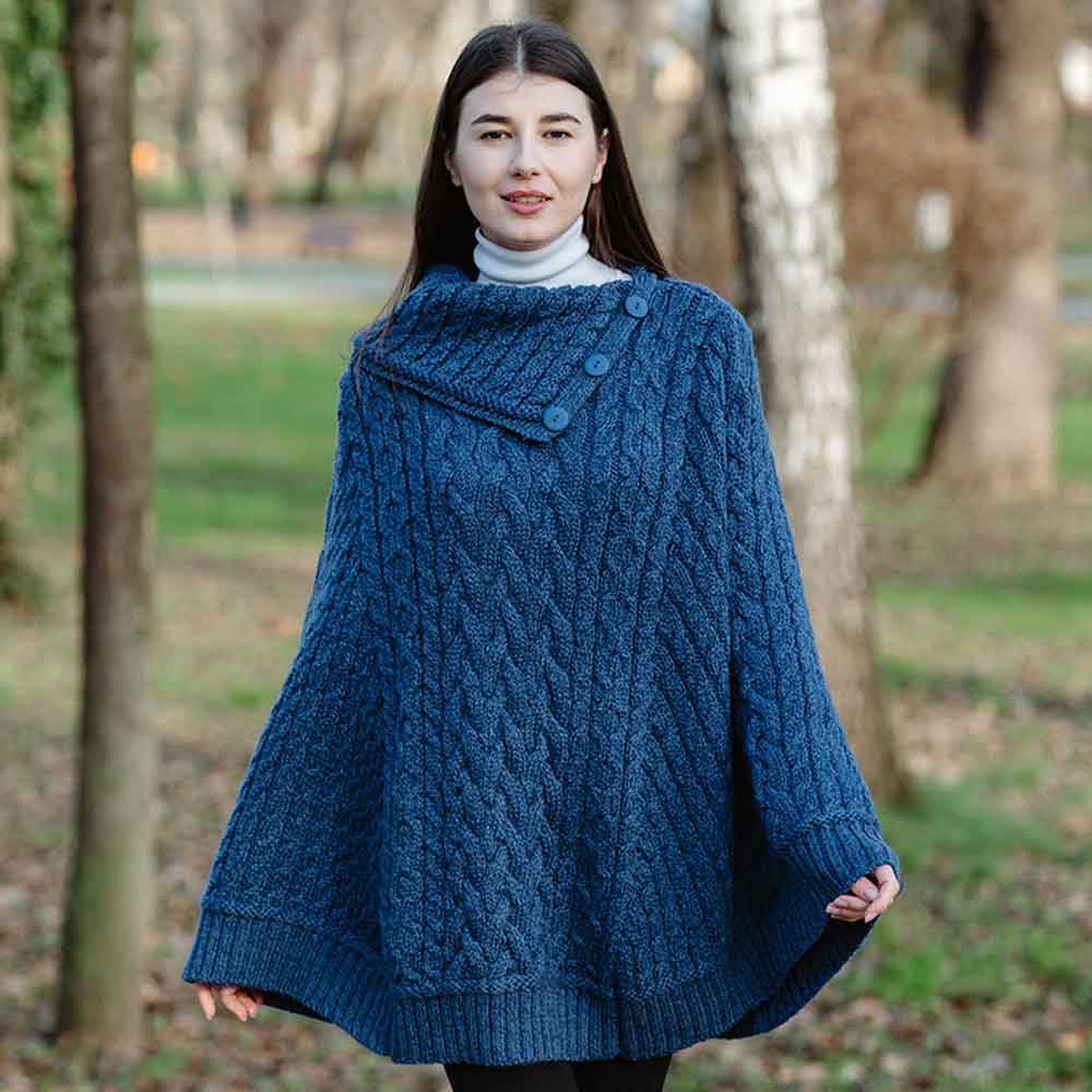 irish shawl | ladies cowl neck button poncho