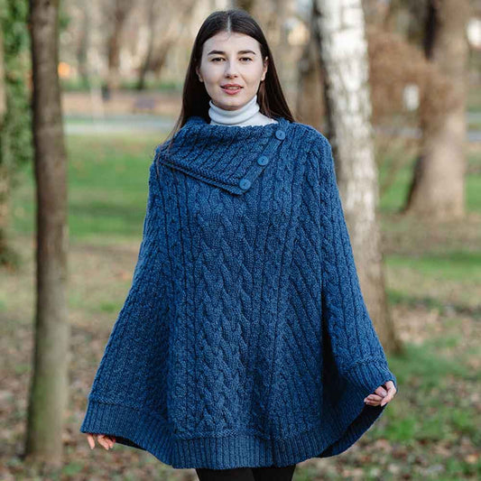 Irish Shawl | Ladies Cowl Neck Button Poncho
