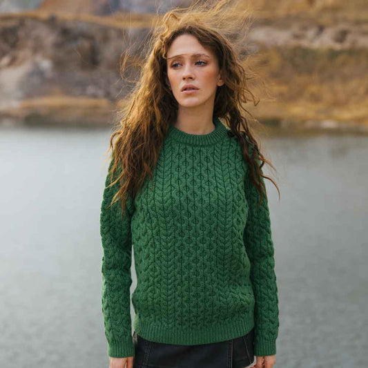 Irish Sweater | Ladies Side Button Aran Knit Sweater