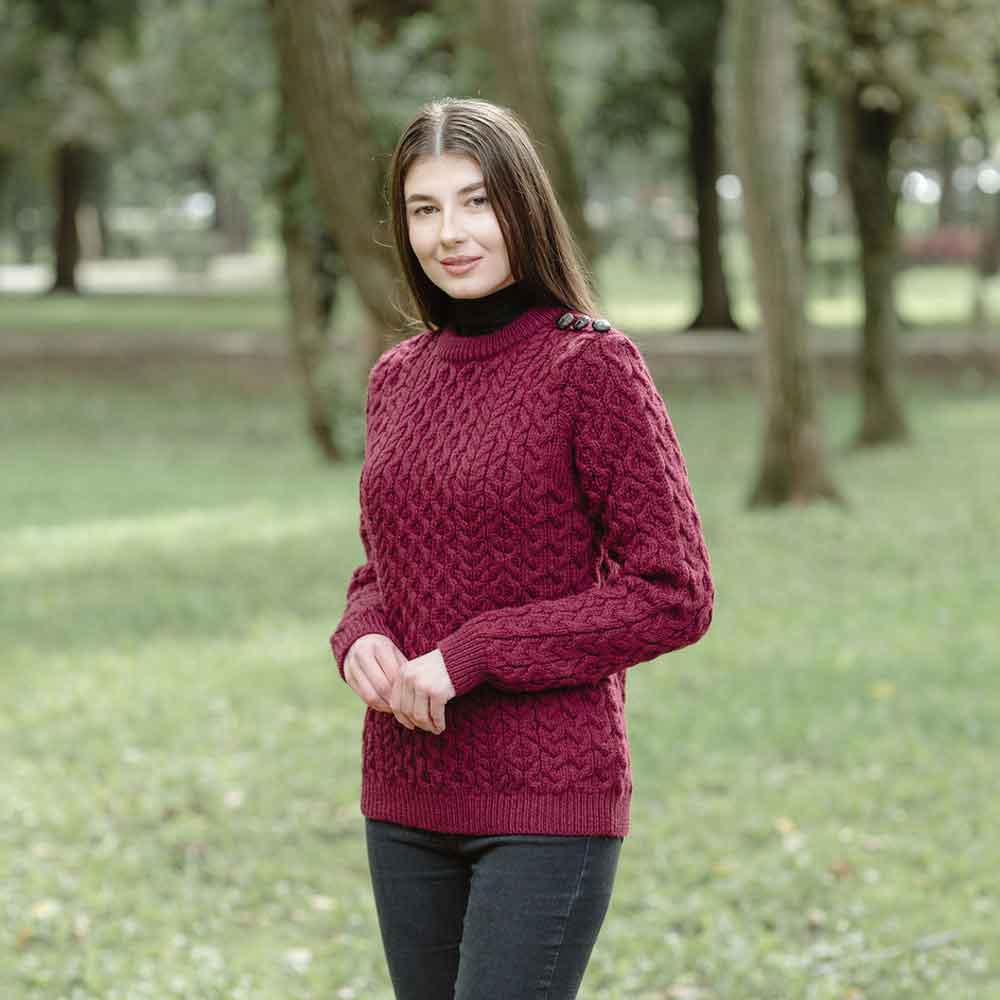 irish sweater | ladies side button aran knit sweater